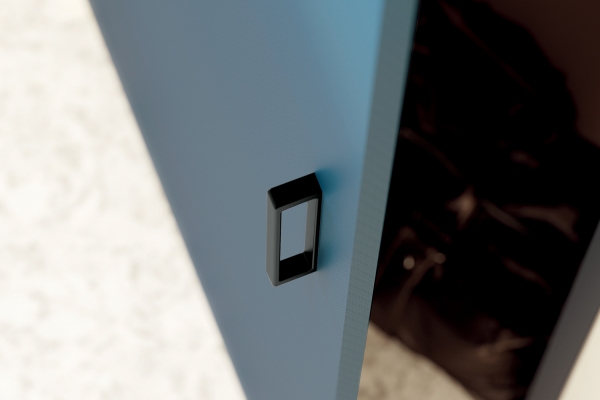 Porte Open battante, décor bleu foncé et poignée cubico